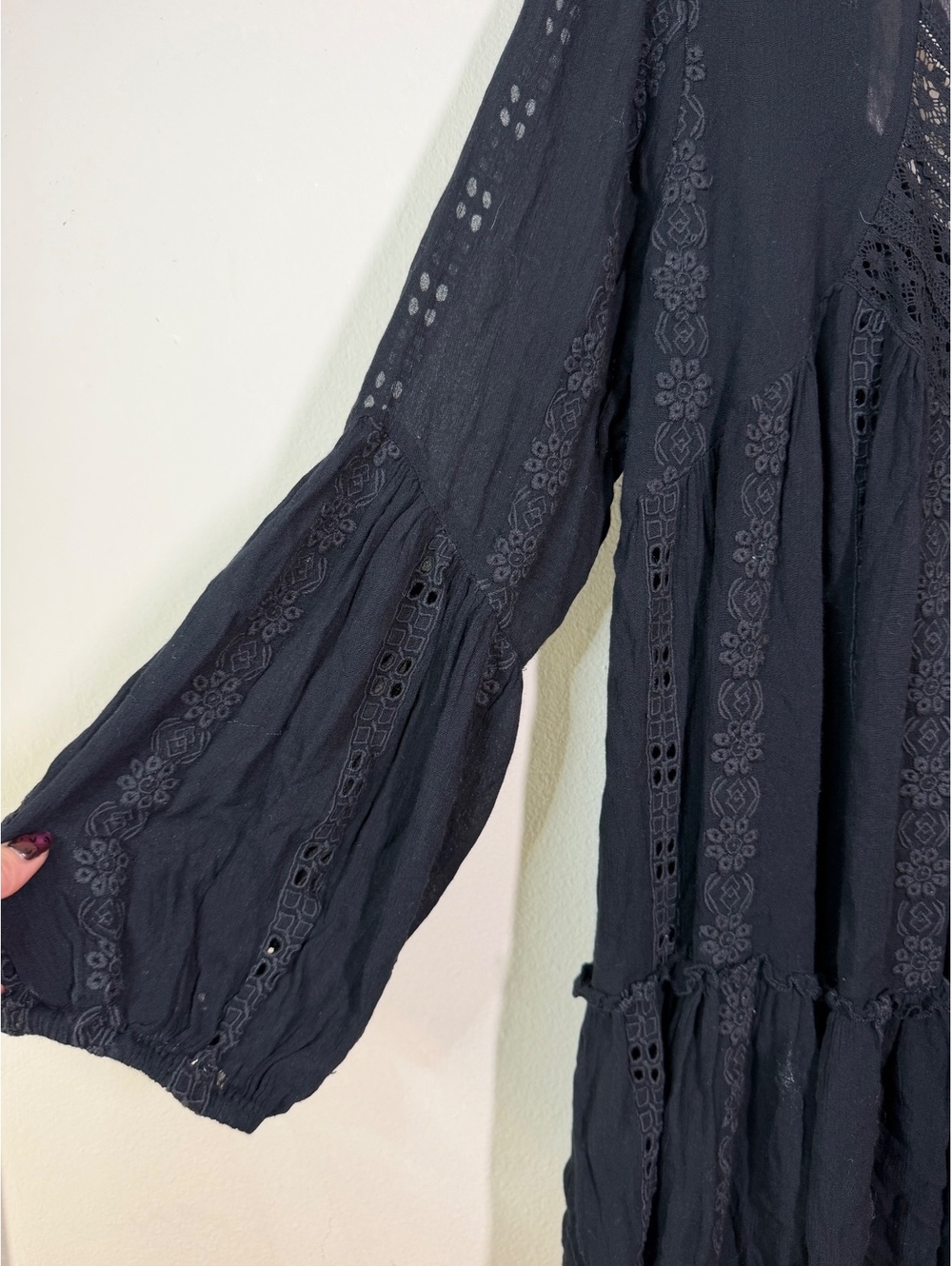 Free People Black Crochet Lace Long Sleeve mini Dress - Picture 3 of 5